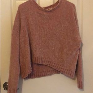 pink fuzzy soft cropped sweater